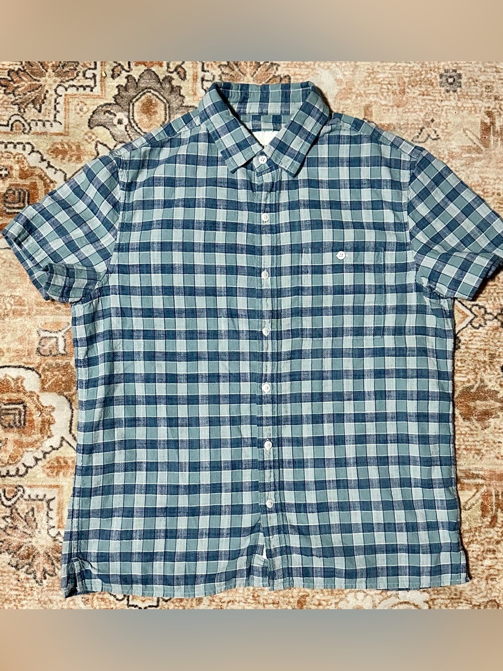 Mens American Eagle Short Sleeve Gingham Button Down Shirt